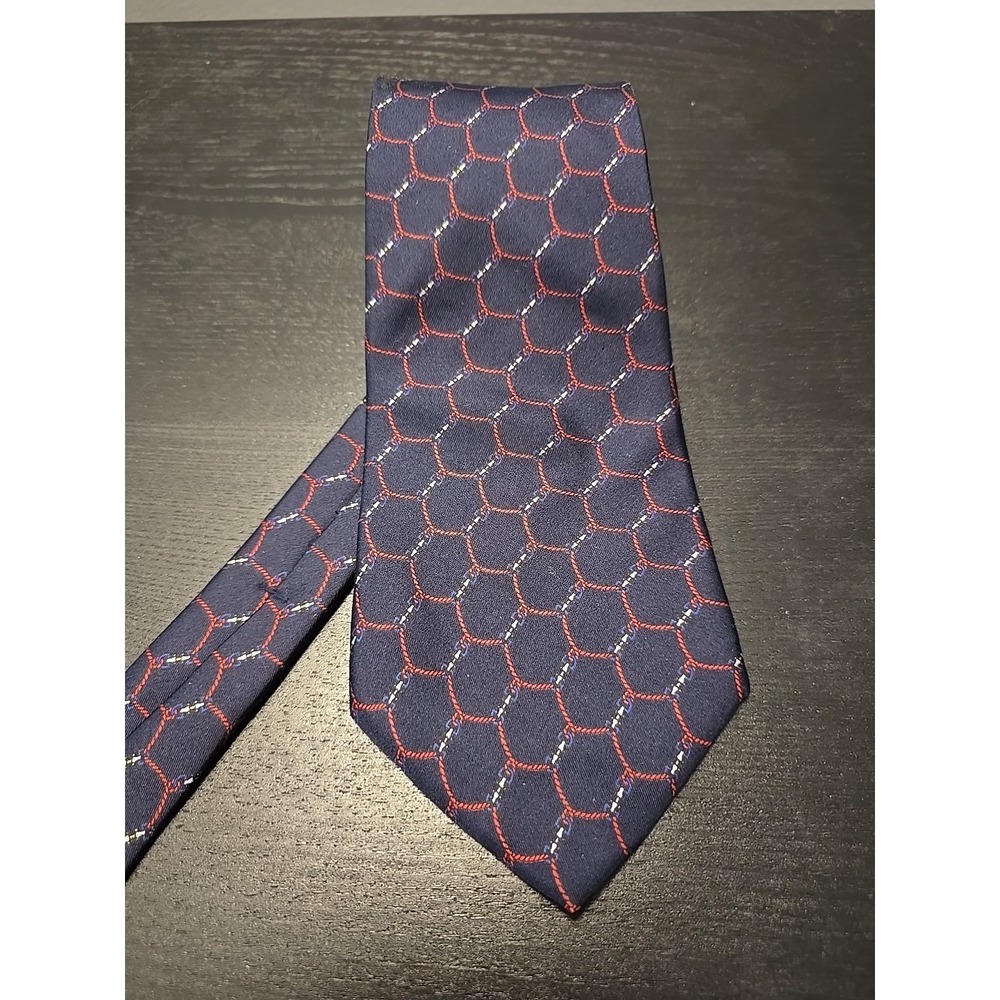 WINDSOR 100% Silk Neck Tie Blue Red Chicken Wire Nautical Made in USA 58" x 4"